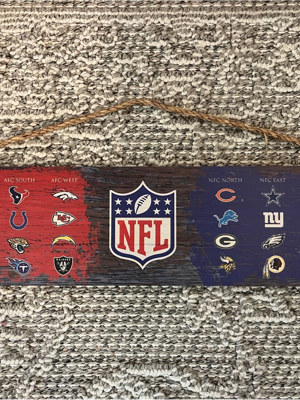 NFL Rustic Wooden Team Emblem Sign in Red & Blue